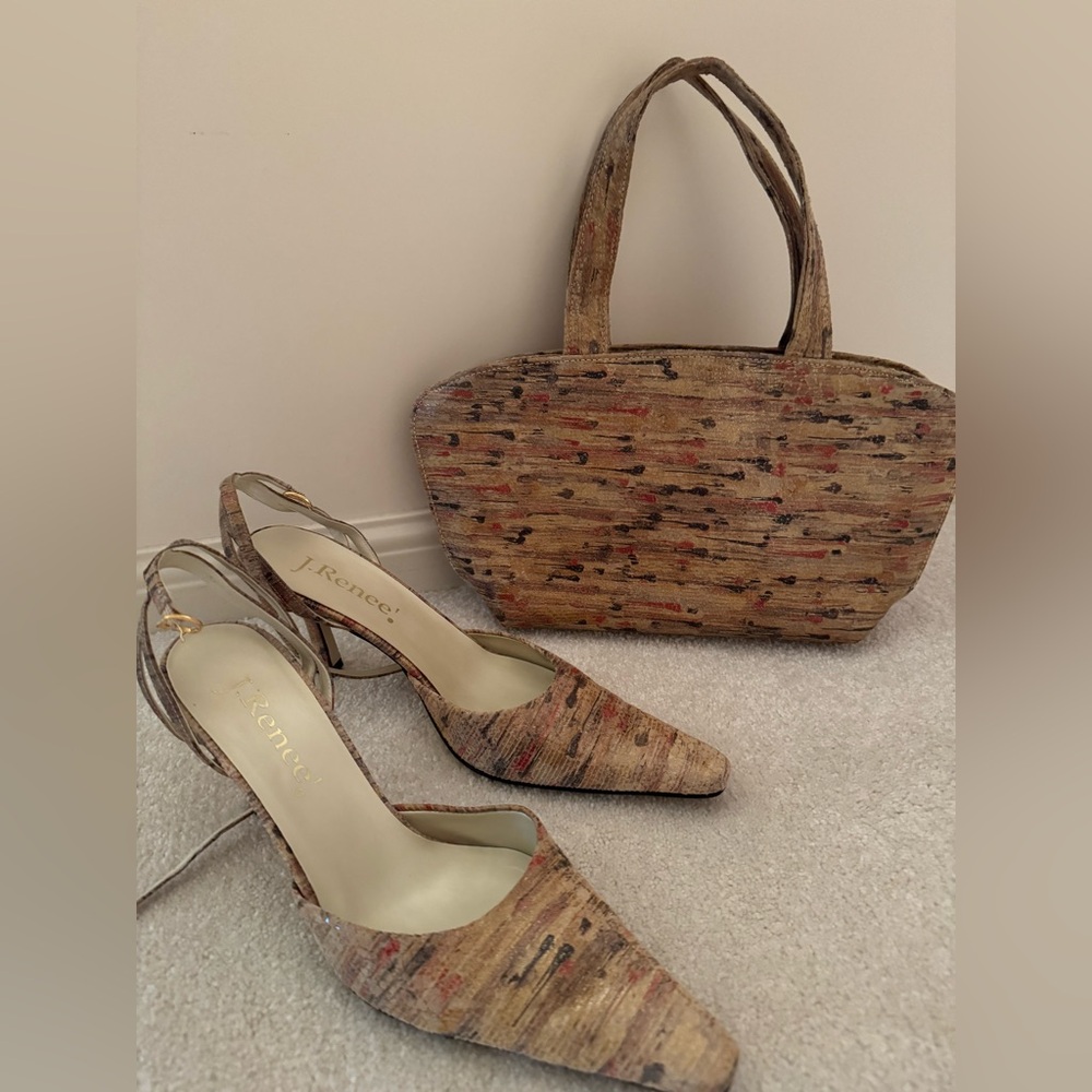 J.Renee Textured Brown and Tan Heels with Coordinating Handbag